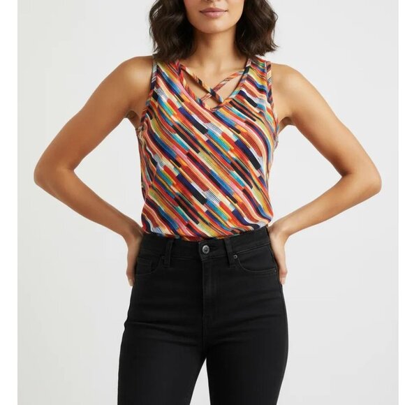 Ultra Teeze Women's Caged Neck Sleeveless Multicolor Blouse Size Medium - Picture 1 of 7